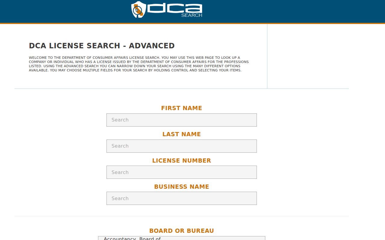 Visalia people search through California professional license records