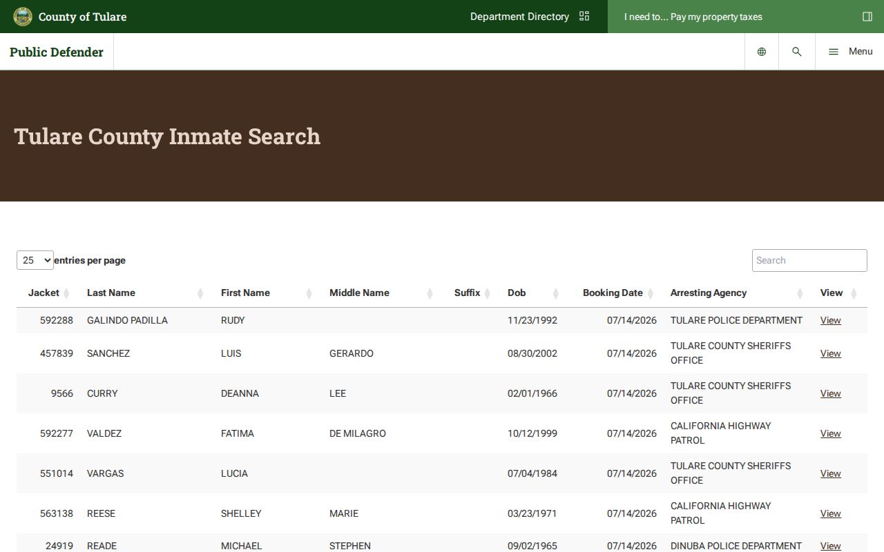 Visalia people search for current Tulare County custody status