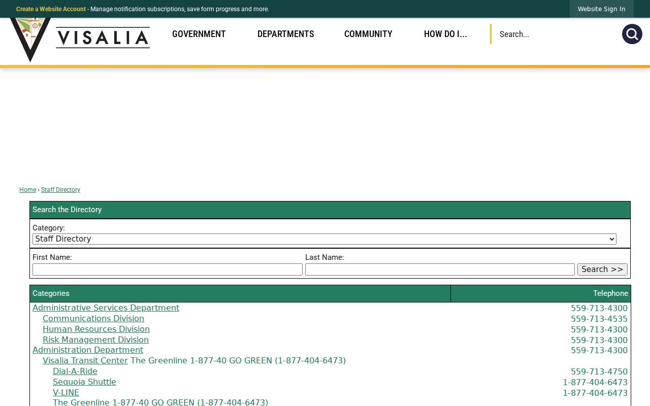 Visalia people directory for city staff and departments