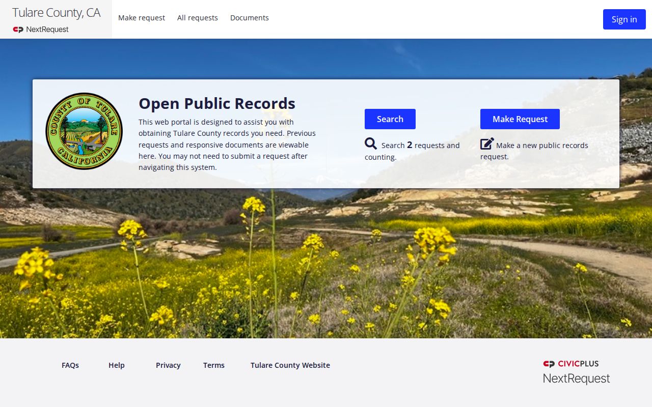 Visalia public records request route through Tulare County NextRequest