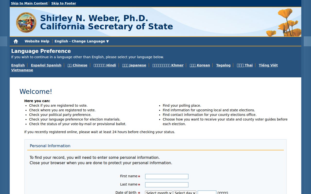 Visalia voter registration lookup on California My Voter Status